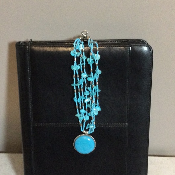 9.5” 4 strand turquoise shell bead with round turquoise drop - Picture 2 of 7